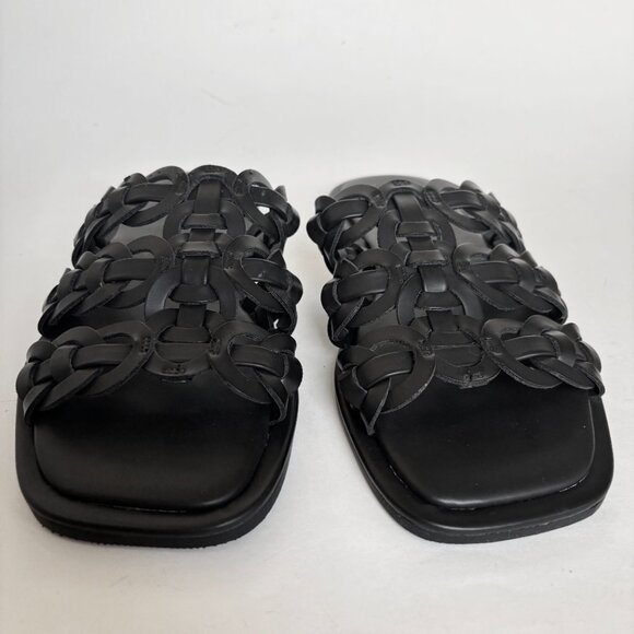 Farm Rio Leather Black Sandals Slides Knotted Braided Slip on Flat Woven 9 40 - Picture 4 of 8